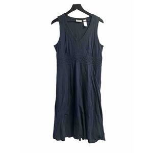 Villager By Liz Claiborne Vintage Midi Dress Size L Navy Cotton Lagenlook Eyelet
